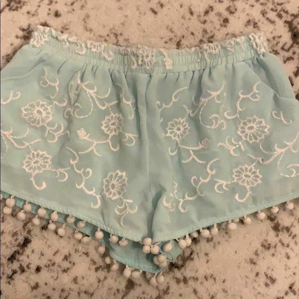 Mint Pom Pom stretchy shorts